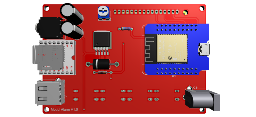 Desain PCB Modul Alarm mp3 ESP32 (Jadwal Sholat, Bel Sekolah)